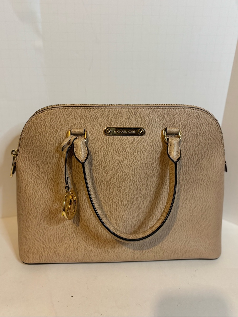 Michael Kors Taupe Pebbled Dome Satchel with Gold Hardware